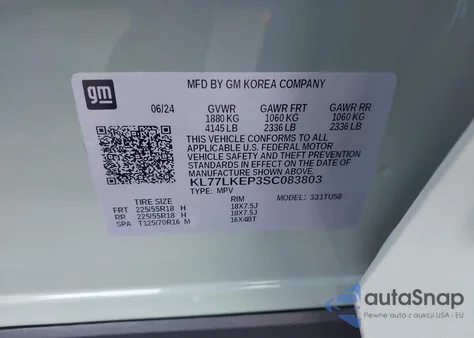 2025 Chevrolet Trax Fwd Activ z USA, uszkodzony, nr VIN KL77LKEP3SC083803